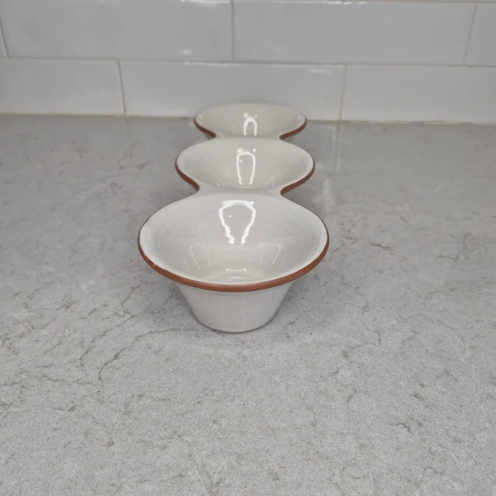 Pottery Barn Triple Condiment Server Sienna White Terracotta Trim